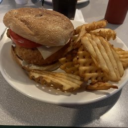 Fries Chicken sandwich (regrettably made with fake chicken tenders).