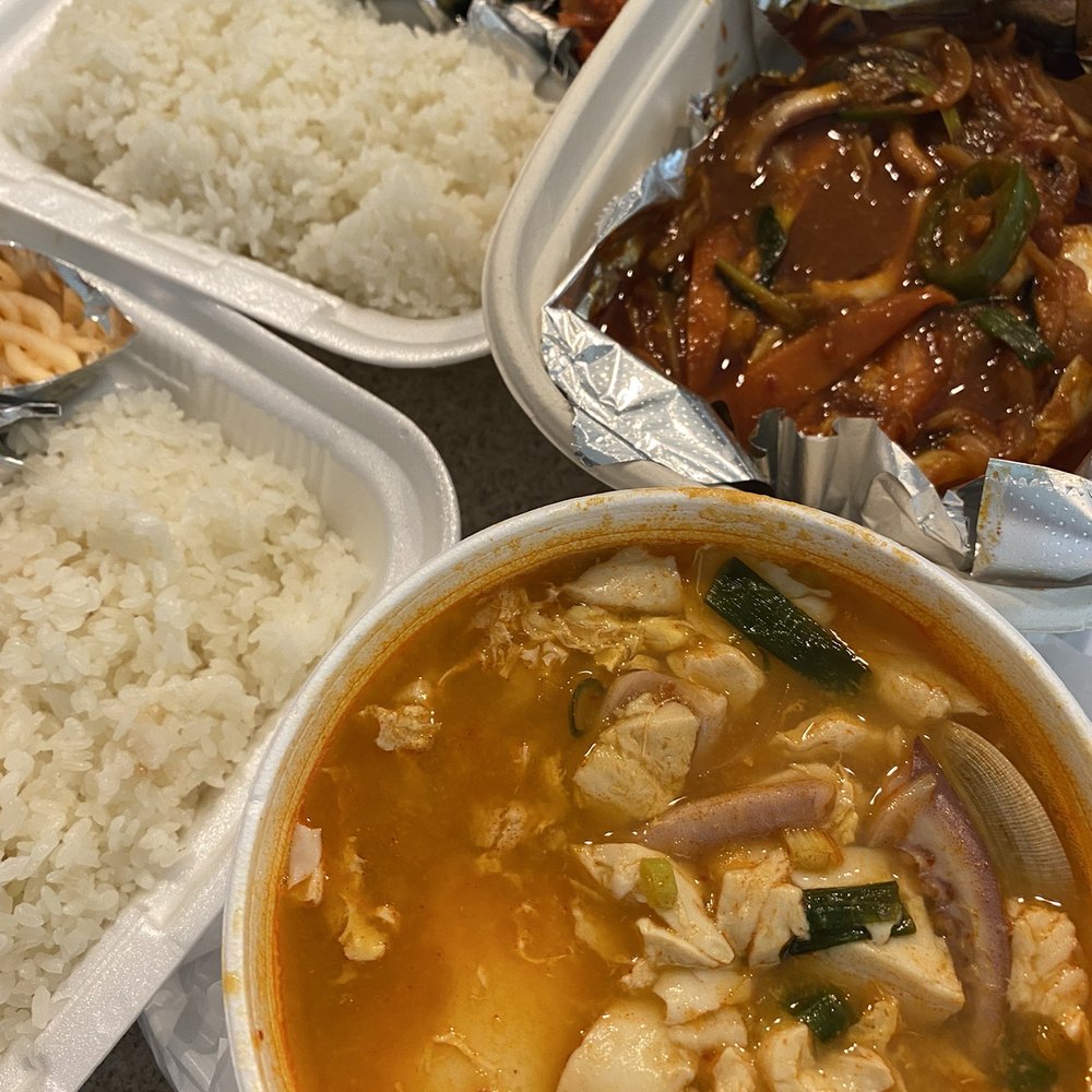 Spoon Bunsik - Soft tofu soup and squid stir fry? Both entrees came with side dishes and rice! - Korean Near Me - Ewa Beach, Hawaii Spoon Bunsik - Soft tofu soup and squid stir fry? Both entrees came with side dishes and rice! - Korean Near Me - Ewa Beach, Hawaii