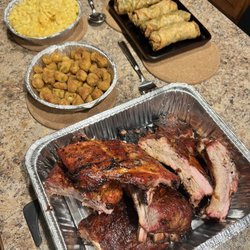 Nephew's - Mac N Cheese, Soul Roll, Fried Okra and my ribs!!