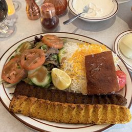 Vegan beef and vegan chicken koobideh lunch special