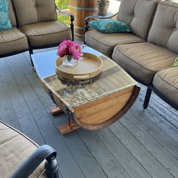 The Glass Guru - Wine barrel, glass top table. Glass guru, custom fabricated this glass. - Glass & Mirrors Near Me - Temecula, California