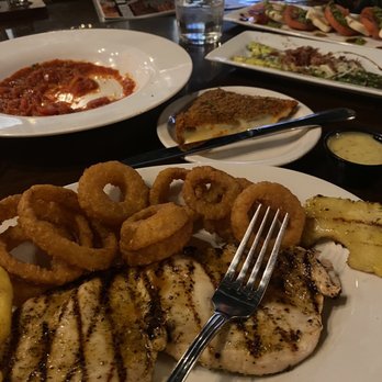 Hale House - Grilled chicken/onion rings/creole honey mustard sauce (yum)-fried cheese frittatas-asparagus-caprese salad - American Near Me - Charleston, West Virginia Hale House - Grilled chicken/onion rings/creole honey mustard sauce (yum)-fried cheese frittatas-asparagus-caprese salad - American Near Me - Charleston, West Virginia