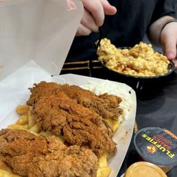 Chicken tender meal with Mac side. Chicken tender meal with Mac side.