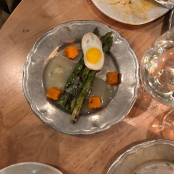 AMBAR Restaurant, Clarendon - Asparagus with quail egg - Modern European Near Me - Arlington, Virginia