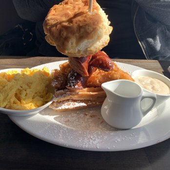 Maple Bacon Restaurant - Chicken and Sausage Waffle - American Near Me - Plano, Texas