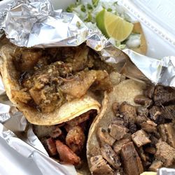 Chicharron in verde salsa, lengua, tripas dorado