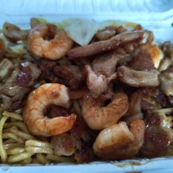 Chicken teriyaki and shrimp noodles