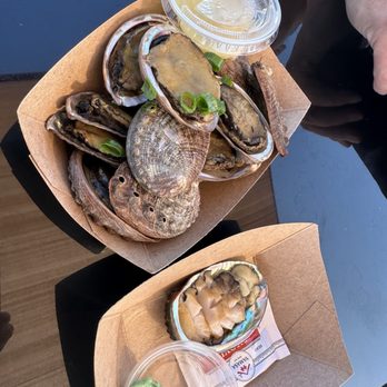 Big Island Abalone - Sashimi with soy sauce and wasabi and then grilled with garlic butter abalone - Food Tours Near Me - Kailua Kona, Hawaii Big Island Abalone - Sashimi with soy sauce and wasabi and then grilled with garlic butter abalone - Food Tours Near Me - Kailua Kona, Hawaii