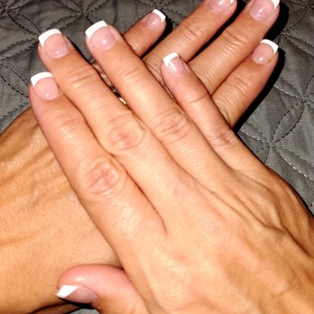 J & J Nail Studio - Natural White Tip Hand Painted Gel Finish... - Nail Salons Near Me - Perris, California