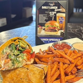 Symposium Cafe Restaurant Thornhill - Vegetarian Wrap with sweet potato fries - Lunch Special - Desserts Near Me - Thornhill, Ontario Symposium Cafe Restaurant Thornhill - Vegetarian Wrap with sweet potato fries - Lunch Special - Desserts Near Me - Thornhill, Ontario