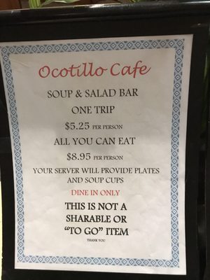 Menu photo 1 Ocotillo Cafe Winterhaven, CA