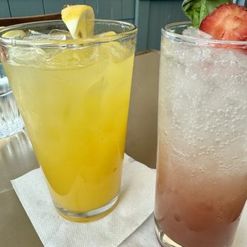 Sam's Chowder House - Mango lemonade ($5) no free redills & strawberry basil bliss mocktail ($8) - Seafood Near Me - Half Moon Bay, California Sam's Chowder House - Mango lemonade ($5) no free redills & strawberry basil bliss mocktail ($8) - Seafood Near Me - Half Moon Bay, California