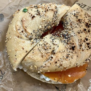 Zucker’s - Scallion tofu spread on everything bagel with Nova scotia salmon - Bagels Near Me - New York, New York Zucker’s - Scallion tofu spread on everything bagel with Nova scotia salmon - Bagels Near Me - New York, New York