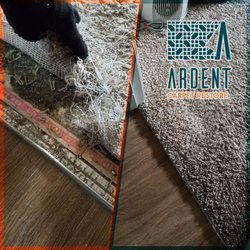 Before and after repairing this carpet damaged by pets