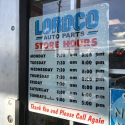 Lordco Parts - Store hours~