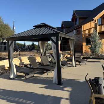 River's Edge Campground - Sitting areas around pool - Campgrounds Near Me - Johnson City, Texas