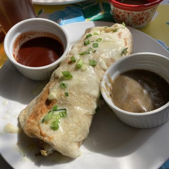 Tune-Up Cafe - Breakfast Burrito w/ green and red chile on the side. - New Mexican Cuisine Near Me - Santa Fe, New Mexico Tune-Up Cafe - Breakfast Burrito w/ green and red chile on the side. - New Mexican Cuisine Near Me - Santa Fe, New Mexico