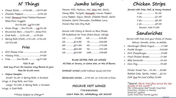 Menu photo 1 Mojave Hot Wings Whitesburg, GA Menu photo 1 Mojave Hot Wings Whitesburg, GA