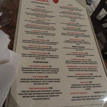 Rozafa Mediterranean Bistro - Rozafa's single page menu 12/2014 - Mediterranean Near Me - Quincy, Massachusetts
