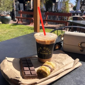 Cafe Dolce - Cinnamon honey coffee latte, Dubai chocolate, and Dubai baklava. - Coffee & Tea Near Me - Solvang, California