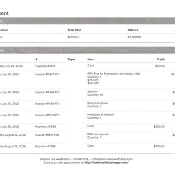 Balance Lab Aesthetics - Invoice - Medical Spas Near Me - La Habra, California Balance Lab Aesthetics - Invoice - Medical Spas Near Me - La Habra, California