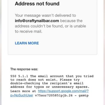 Crafty Nail Bar - I tried to email their business account, and their email doesn't even work. This is not a professional business. - Nail Salons Near Me - Vancouver, British Columbia Crafty Nail Bar - I tried to email their business account, and their email doesn't even work. This is not a professional business. - Nail Salons Near Me - Vancouver, British Columbia