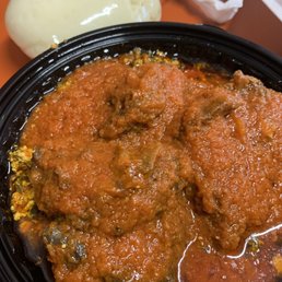 Egusi soup (goat) with eba Egusi soup (goat) with eba