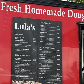 Lula’s Pizza - Menu Board - Food Trucks Near Me - La Grange, Kentucky Lula’s Pizza - Menu Board - Food Trucks Near Me - La Grange, Kentucky
