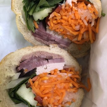 Le Saigon - Cross-section of #1 Le Saigon Special Sandwich (with extra pickled vegetables) - Sandwiches Near Me - Modesto, California