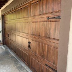 Protech Garage Doors - Closer look at out walnut finish color carriage house door.