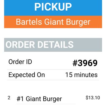 Bartels Giant Burger - Can't remotely hit a time window. 30 mins later and still waiting. - Burgers Near Me - Corning, California Bartels Giant Burger - Can't remotely hit a time window. 30 mins later and still waiting. - Burgers Near Me - Corning, California