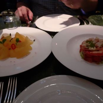 The Duchess - Yellow pumpkin carpacio and the crab-lobster-avocado-tomato starters. - French Near Me - Amsterdam, New Hampshire The Duchess - Yellow pumpkin carpacio and the crab-lobster-avocado-tomato starters. - French Near Me - Amsterdam, New Hampshire