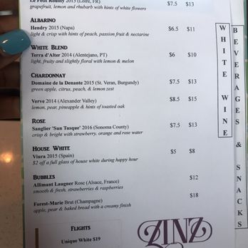 Zinz Wine Bar - White wine menu - Wine Bars Near Me - Corte Madera, California