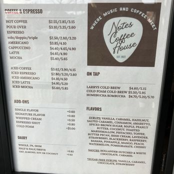 Notes Coffee House - Menu - Coffee & Tea Near Me - Apex, North Carolina