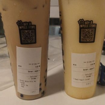 Krak Boba - Wintermelon Milk Tea w/ boba + Peach Yogurt - Bubble Tea Near Me - Westminster, California Krak Boba - Wintermelon Milk Tea w/ boba + Peach Yogurt - Bubble Tea Near Me - Westminster, California