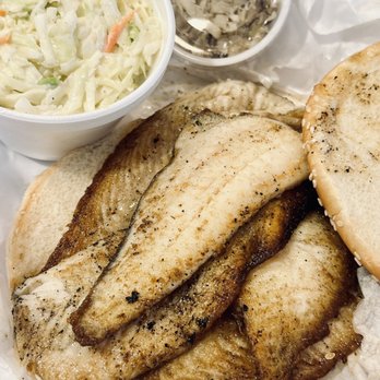 Skrimp Shack - Grilled Fat Flounder Samwich w/ side of Homemade Coleslaw & Side cup of crabmeat!!! - Seafood Near Me - Norfolk, Virginia