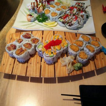 Paper Crane - Spicy Salmon, Spicy Tuna, Spicy California, Spider Rolls (look closely you can see the little blue and red cranes on the table) - Sushi Bars Near Me - King City, Ontario Paper Crane - Spicy Salmon, Spicy Tuna, Spicy California, Spider Rolls (look closely you can see the little blue and red cranes on the table) - Sushi Bars Near Me - King City, Ontario