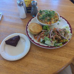 Creamy turkey and wild rice stew with butternut squash and lentil salad and a brownie