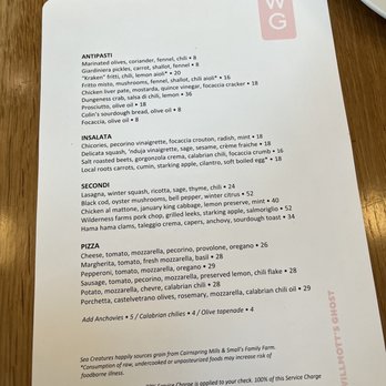 Willmott's Ghost - menu - Italian Near Me - Seattle, Washington