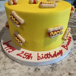 Great job on this custom hot dog birthday cake with vanilla cake and vanilla frosting with cream cheese filling. So delicious and moist. Great job on this custom hot dog birthday cake with vanilla cake and vanilla frosting with cream cheese filling. So delicious and moist.