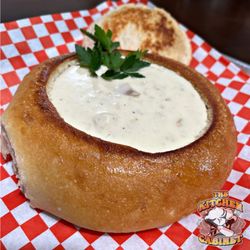 The Kitchen Cabinet - Homemade clam chowder in a sourdough bread bowl