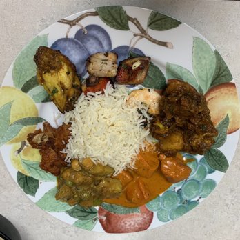 Utsav Indian Cuisine - From 11 o'clock and moving clockwise, assorted kebabs, Bombay Aloo Gobi, Chicken Tikka Masala, Sabji Bhaji and Lasuni Gobi on my Mom's plate - Indian Near Me - Wethersfield, Connecticut Utsav Indian Cuisine - From 11 o'clock and moving clockwise, assorted kebabs, Bombay Aloo Gobi, Chicken Tikka Masala, Sabji Bhaji and Lasuni Gobi on my Mom's plate - Indian Near Me - Wethersfield, Connecticut