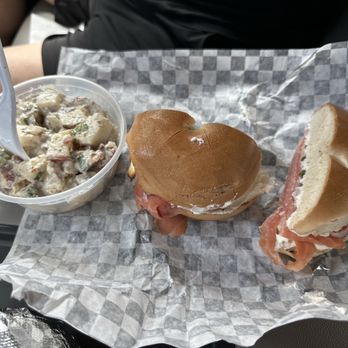 Chicago Bagel & Deli - Lox bagel and potato salad - Bagels Near Me - San Antonio, Texas