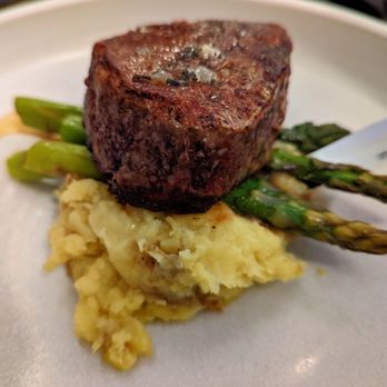 Blue Flame - Pan Seared Filet w/ Roasted Asparagus and Garlic Mashed Potatoes - Bars Near Me - Daytona Beach, Florida