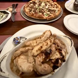 Broiled chicken tenders and the Chaz Special pizza Broiled chicken tenders and the Chaz Special pizza
