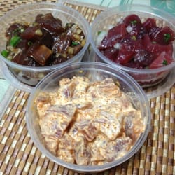 Wailuku Market - Top L to R; Shoyu, salt, spicy ahi poke - VN