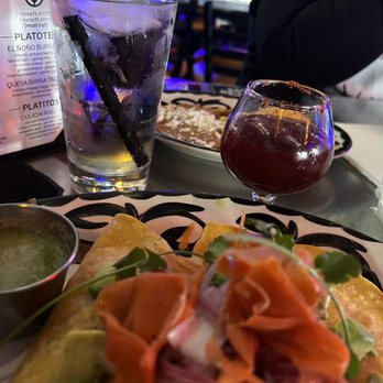 Kalaveras - Tacos Gobernador with aguachile sauce on the side. - Cocktail Bars Near Me - Redondo Beach, California Kalaveras - Tacos Gobernador with aguachile sauce on the side. - Cocktail Bars Near Me - Redondo Beach, California