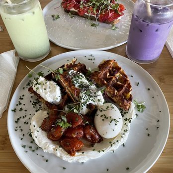 Lele Cake - Gruyere Waffles with Sundried Tomatoes and Soft Egg - Coffee & Tea Near Me - Los Gatos, California