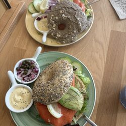 Bagels & Beans - Bagel with salmon and avocado. Everything and gluten free