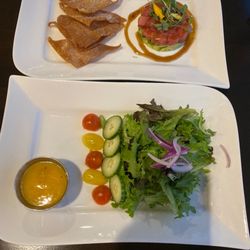 Rivers Club - Tuna Tartar in a slightly sweet sauce (top) - was really good. House salad with Italian dressing (bottom) - nothing special